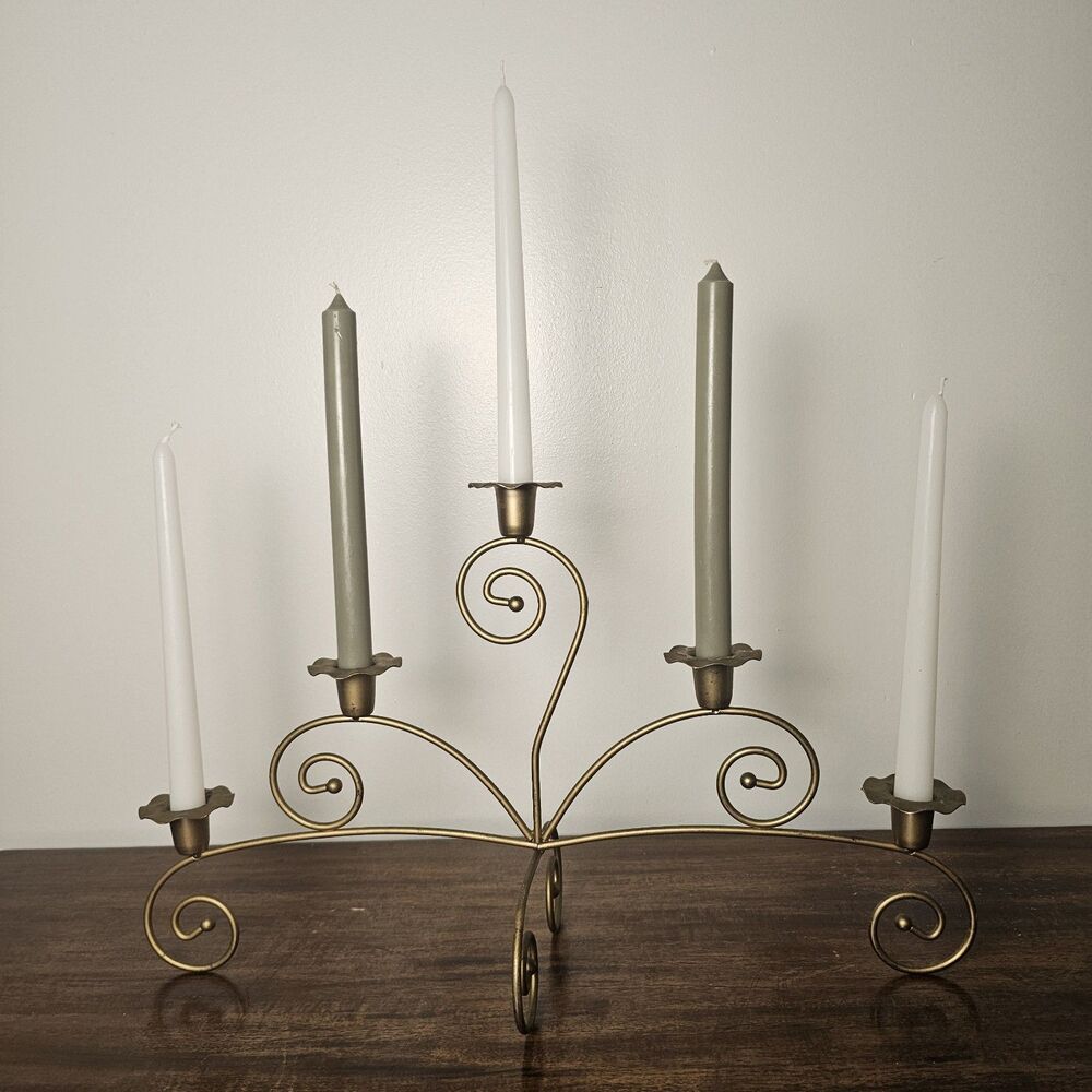 Vintage Homco Home Interiors Gold Tone 5-Light Ornate Candelabra Centerpiece
